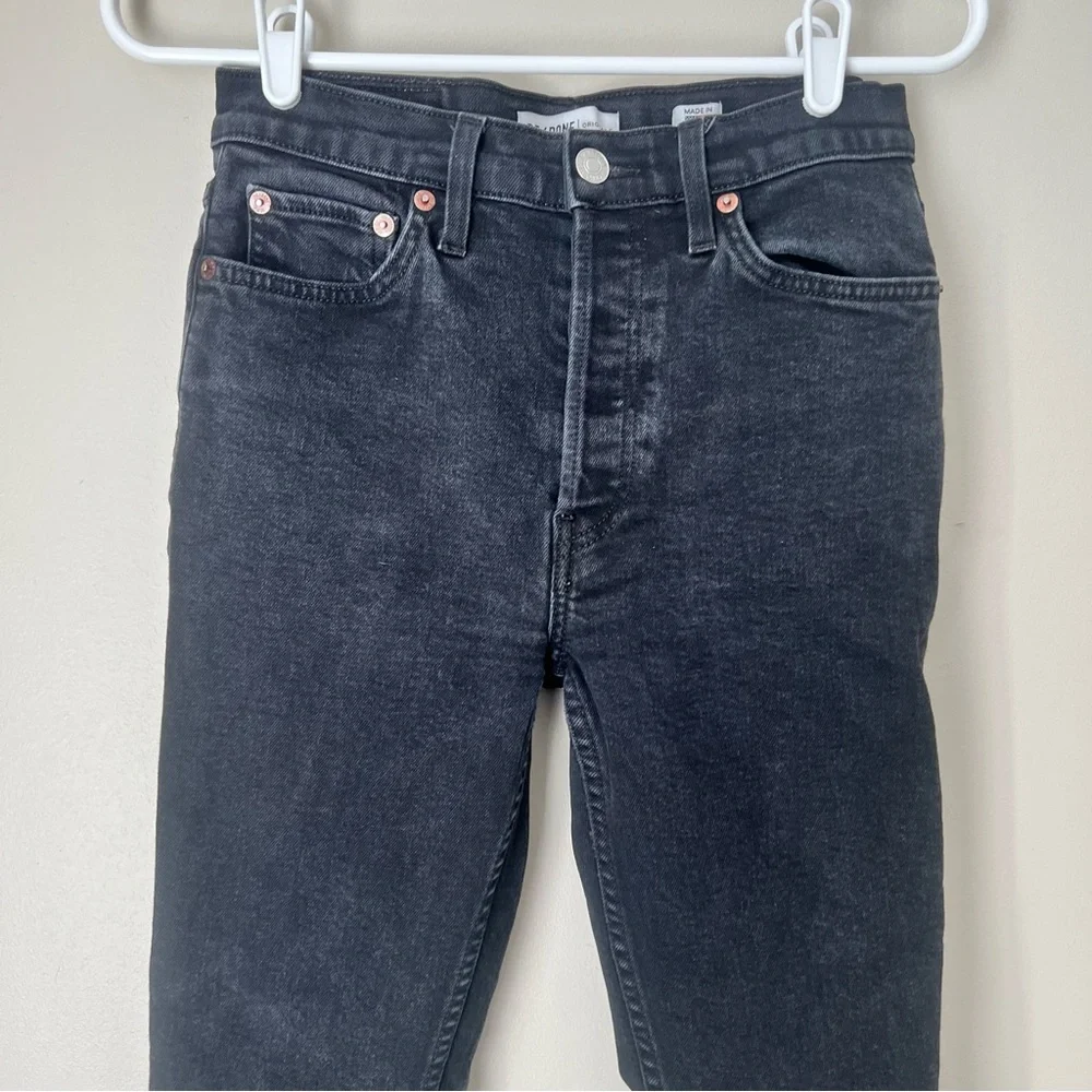 Re/Done Originals Faded Black High Rise Ankle Crop Jeans Size 27 - Picture 2 of 9